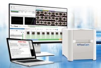 FlowCam with monitor showing EcoTaxa and laptop showing Compliance Package