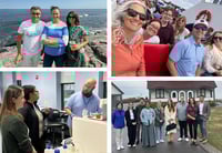 Collage of photos with FlowCam team and customers