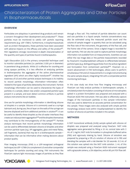 FlowCam application note thumbnail - Characterization of Protein Aggregates and Other Particles in Biopharmaceuticals