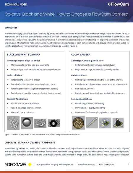 Technical note thumbnail - Color vs. Black and White: How to Choose a FlowCam Camera