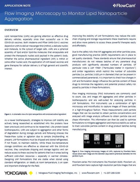 FlowCam application note thumbnail - Flow imaging microscopy to monitor lipid nanoparticle aggregation