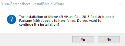 VisualSpreadsheet install window